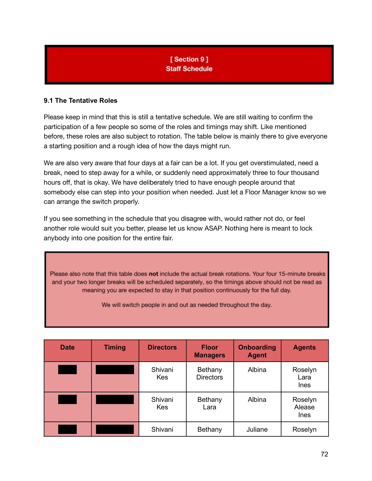 The Line manual, page 74 of 90. Personal details redacted.